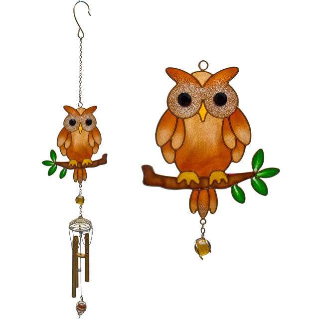 Brown Owl Windchime Sparkling Garden Owl Chime-Sociodigi