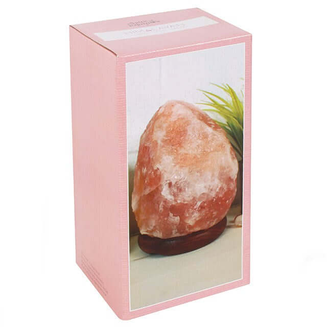 Pink box with a picture of a Himalayan salt lamp on a white background