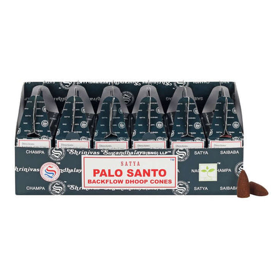 Box of Satya Palo Santo backflow incense cones on a white background