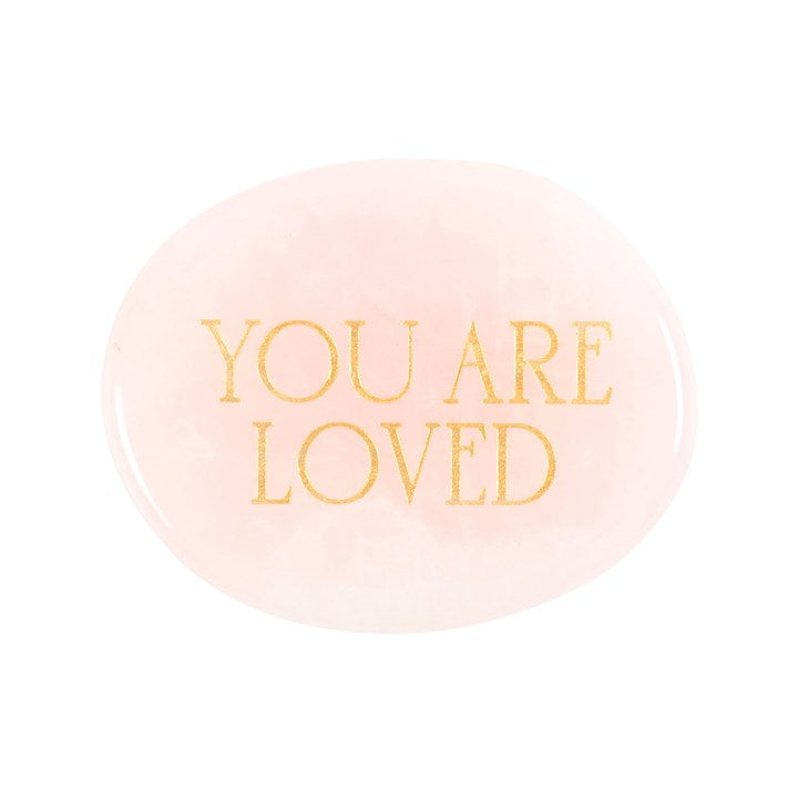 You Are Loved Rose Quartz Crystal Palm Stone N/A