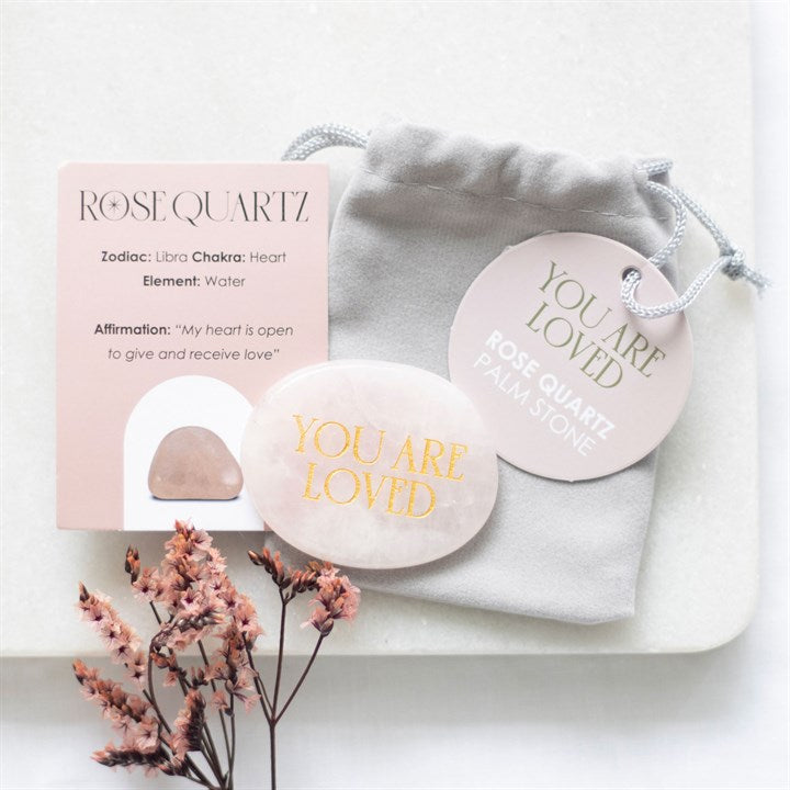 You Are Loved Rose Quartz Crystal Palm Stone N/A