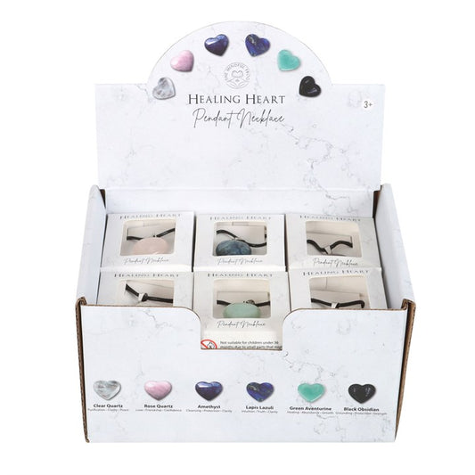 Set of 24 Healing Heart Crystal Necklaces in Display-Sociodigi