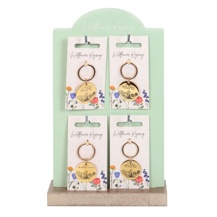 Set of 24 Wildflower Keyrings on Display – Gold-Tone Sentimental Keychains for Mum, Nan, Friends & Loved Ones-Sociodigi