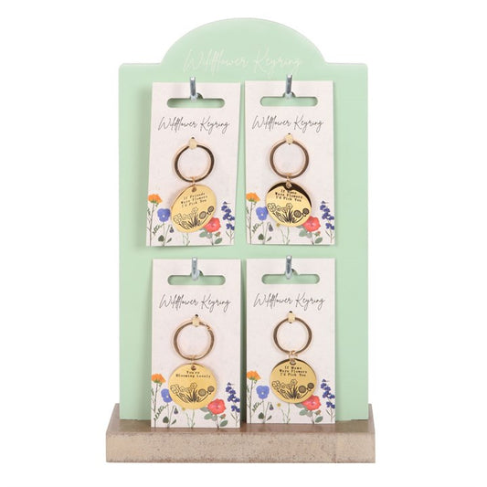 Set of 24 Wildflower Keyrings on Display – Gold-Tone Sentimental Keychains for Mum, Nan, Friends & Loved Ones-Sociodigi