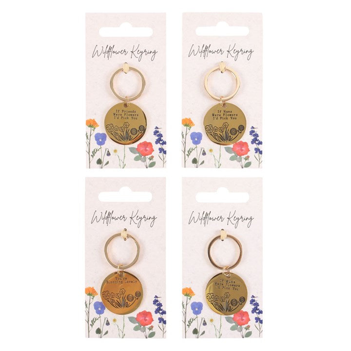 Set of 24 Wildflower Keyrings on Display – Gold-Tone Sentimental Keychains for Mum, Nan, Friends & Loved Ones-Sociodigi