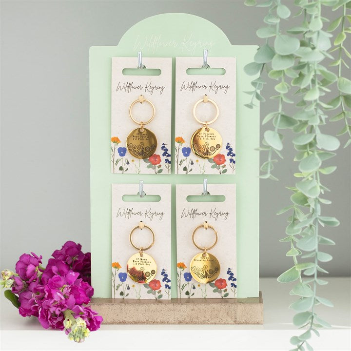 Set of 24 Wildflower Keyrings on Display – Gold-Tone Sentimental Keychains for Mum, Nan, Friends & Loved Ones-Sociodigi