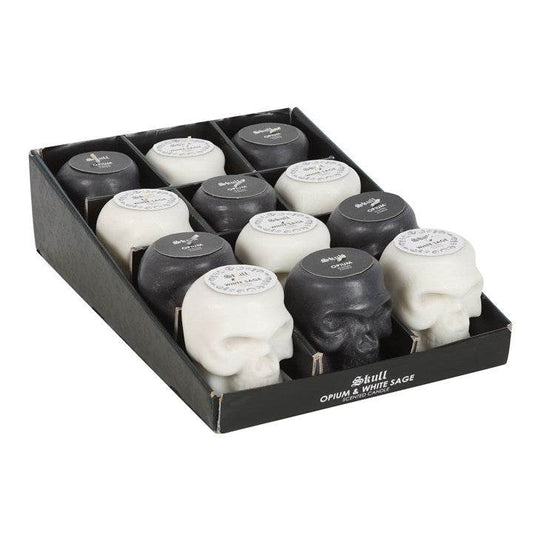 Set of 12 Opium & White Sage Skull Candles with Retail Display-Sociodigi