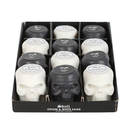 Set of 12 Opium & White Sage Skull Candles with Retail Display-Sociodigi
