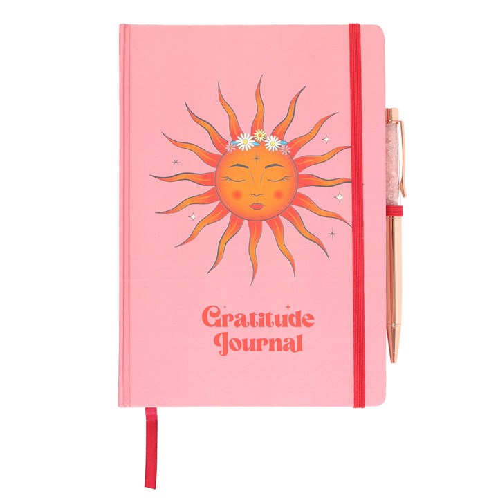 The Sun Gratitude Journal with Rose Quartz Crystal Pen – Mindful Reflection Set-Sociodigi