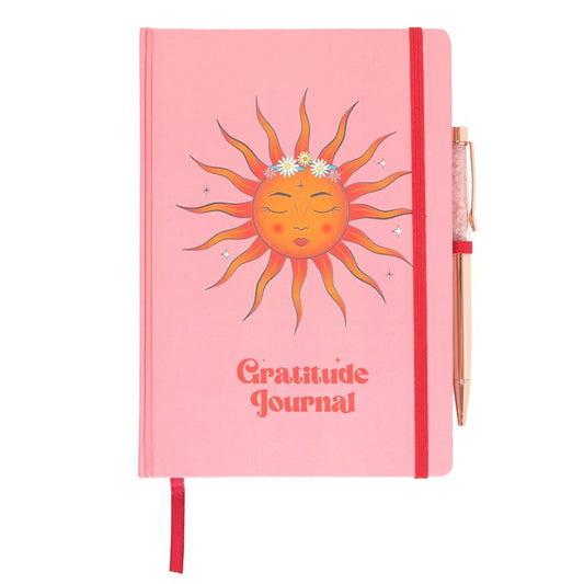 The Sun Gratitude Journal with Rose Quartz Crystal Pen – Mindful Reflection Set-Sociodigi