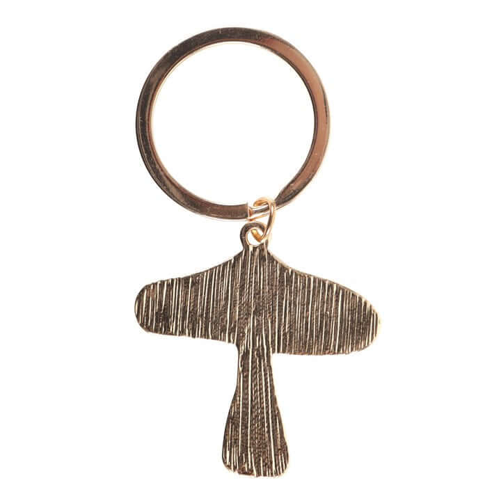 Bronze airplane keychain on a white background