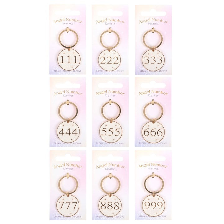 Pack of 9 Angel Number Keyrings-Sociodigi