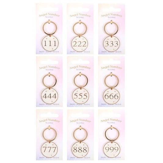 Pack of 9 Angel Number Keyrings N/A
