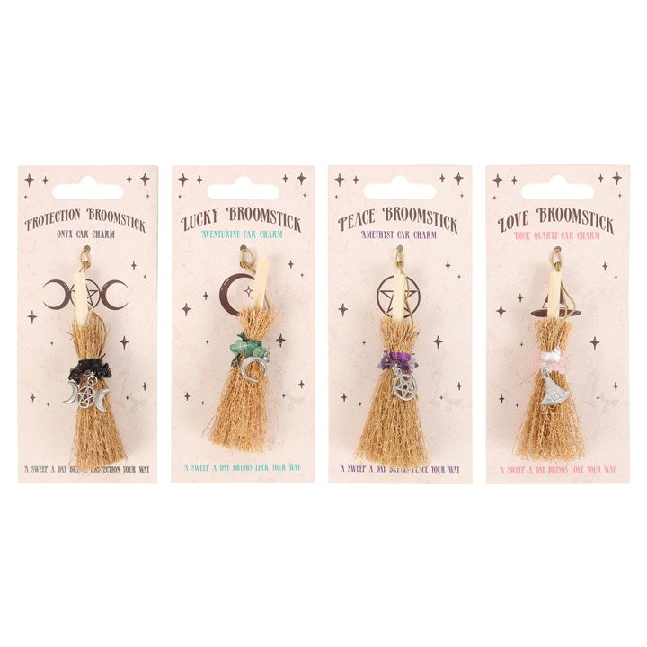 Pack of 12 Lucky Crystal Broomstick Car Charms – 4 Magical Designs-Sociodigi