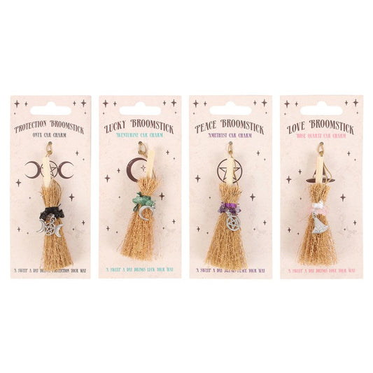 Pack of 12 Lucky Crystal Broomstick Car Charms – 4 Magical Designs-Sociodigi