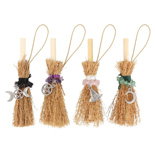 Pack of 12 Lucky Crystal Broomstick Car Charms – 4 Magical Designs-Sociodigi
