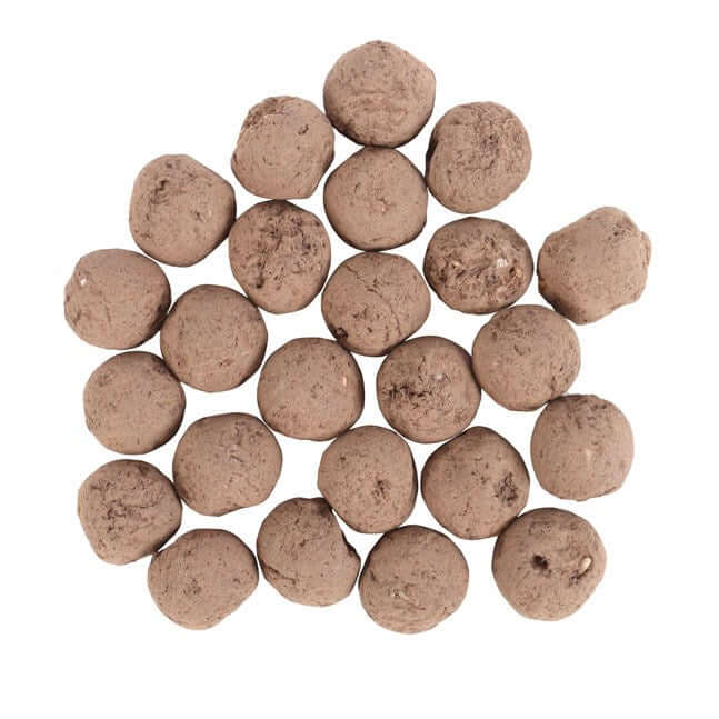 Brown ceramic pebbles on a white background