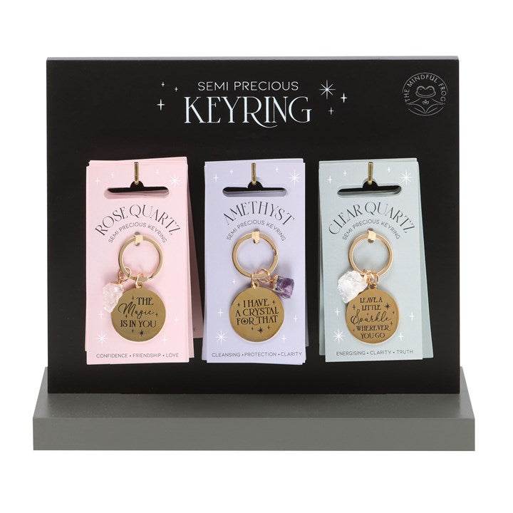 Set of 18 Gold Crystal Keyrings on Wooden Display Stand-Sociodigi