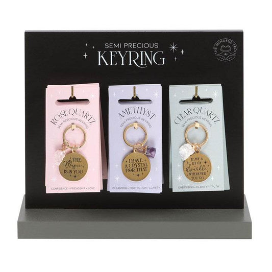 Set of 18 Gold Crystal Keyrings on Wooden Display Stand-Sociodigi