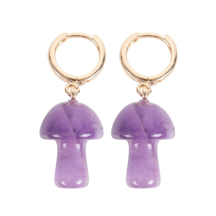 Amethyst Crystal Mushroom Earrings N/A