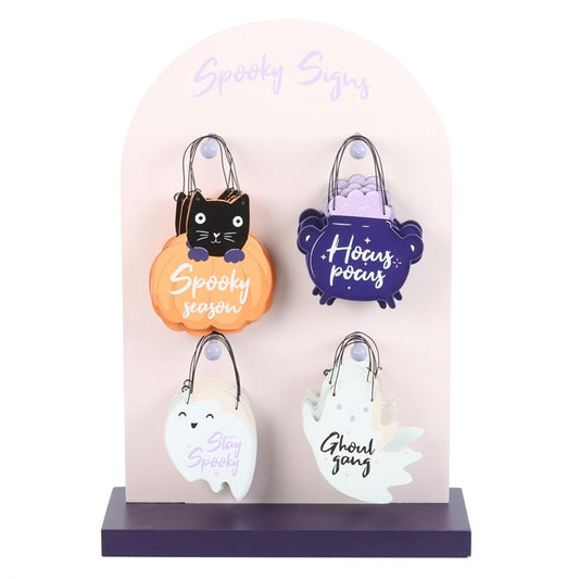 Set of 24 Mini Spooky Halloween Signs with Retail Display-Sociodigi