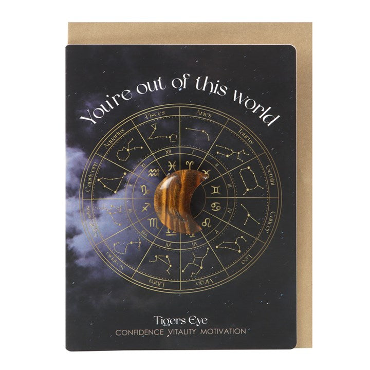 Out Of This World Tiger's Eye Crystal Moon Greeting Card N/A