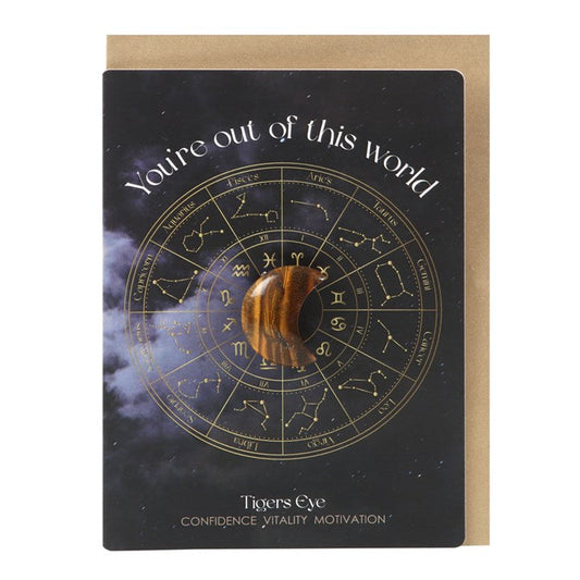 Out Of This World Tiger's Eye Crystal Moon Greeting Card N/A