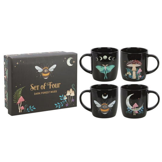 Set of 4 Dark Forest Mugs – Celestial & Woodland Designs, Gift Boxed-Sociodigi