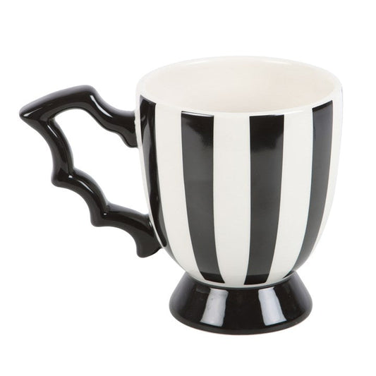 Striped Bat Wing Teacup – Monochrome Gothic Tea Cup with Wing Handle (490ml)-Sociodigi