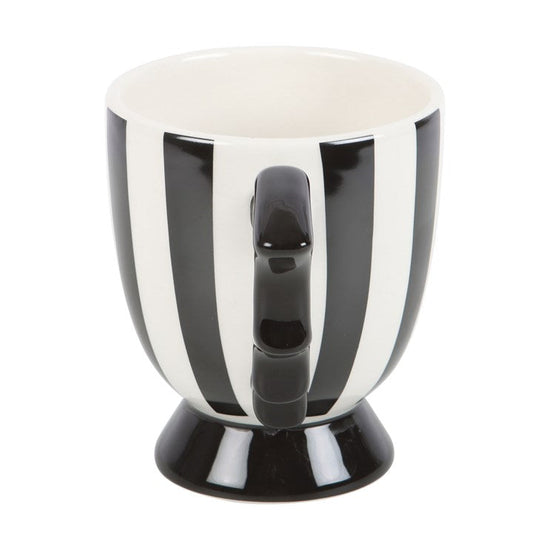 Striped Bat Wing Teacup – Monochrome Gothic Tea Cup with Wing Handle (490ml)-Sociodigi
