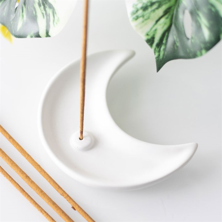 White Crescent Moon Incense Stick Holder N/A