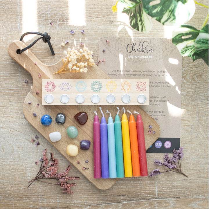 Chakra Candle & Crystal Gift Set Meditation & Energy Healing-Sociodigi