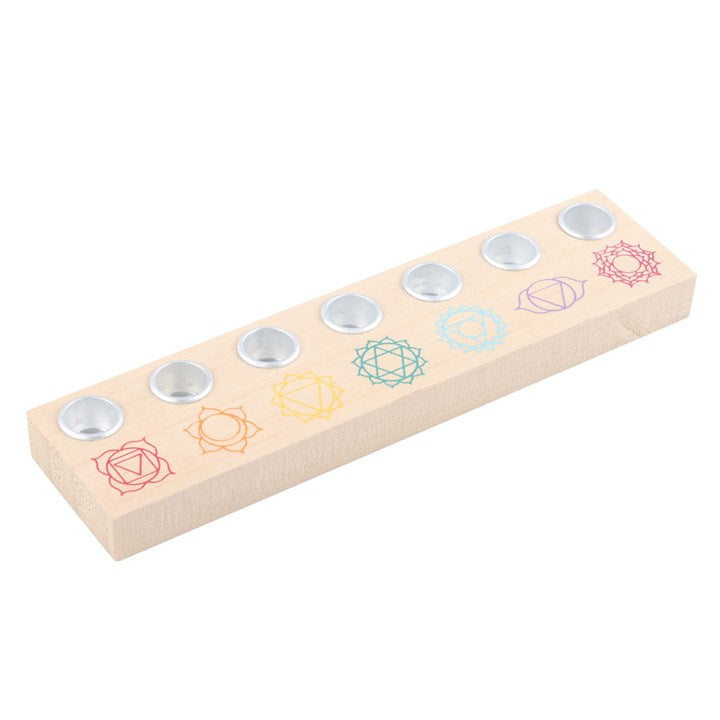 Seven Chakras Wooden Energy Candle Holder N/A