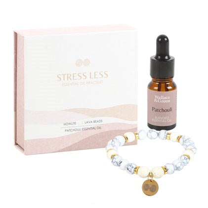 Stress Less Howlite Crystal Essential Oil Bracelet Lava Beads & Patchouli Oil-Sociodigi