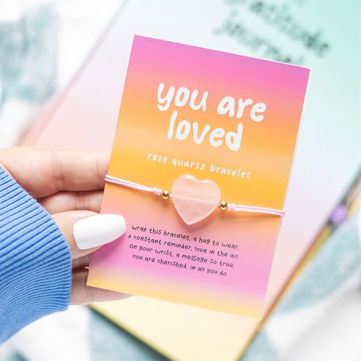 You Are Loved Rose Quartz Crystal Heart Bracelet N/A