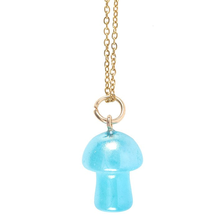 Blue Aura Crystal Mushroom Necklace Greeting Card N/A