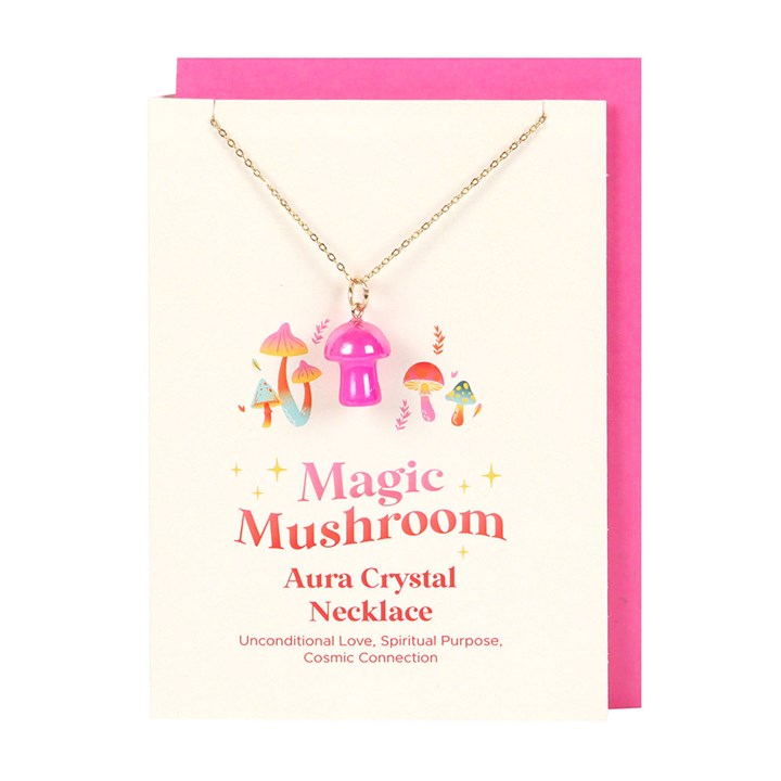 Pink Aura Crystal Mushroom Necklace Greeting Card N/A