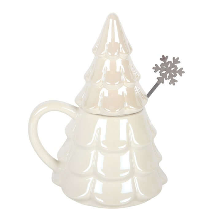 Iridescent Fir Tree Mug and Snowflake Spoon Set