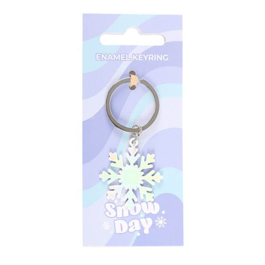 Snowflake Keyring featuring an enamel snowflake design on a card, perfect for winter-themed accessories.