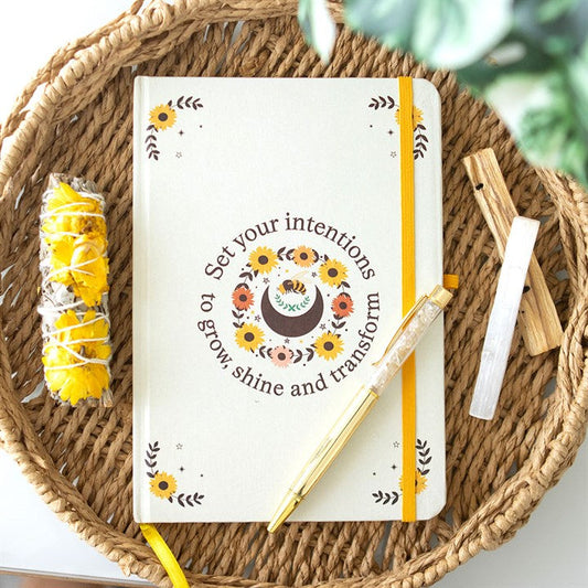 Set Your Intentions Journal with Citrine Crystal Pen – Summer Solstice Mindfulness Set-Sociodigi