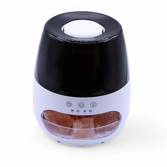 Salt Stone Flame Effect Aroma Diffuser in white with USB and color change features.