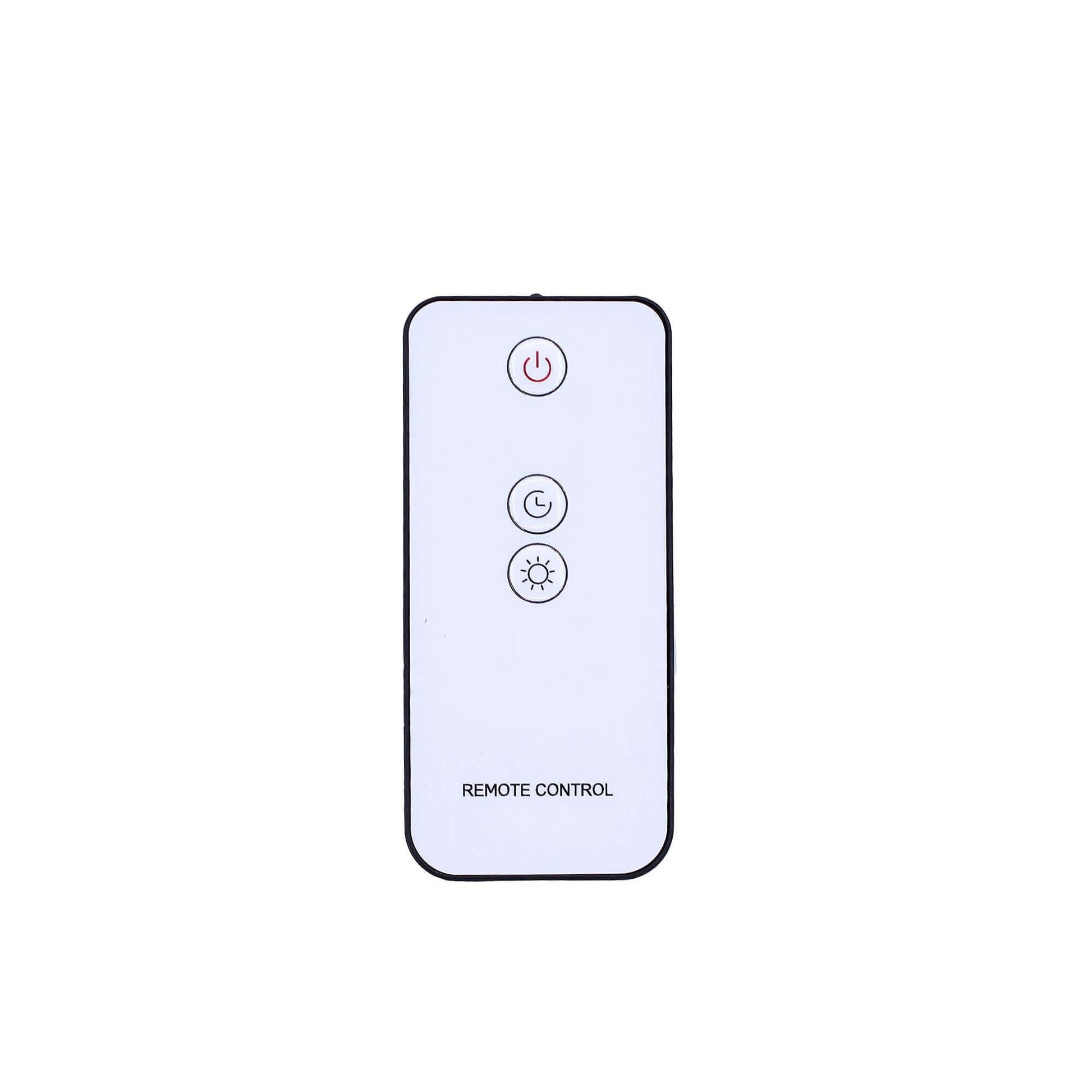 Remote control for the Salt Stone Flame Effect Aroma Diffuser with power and timer settings.