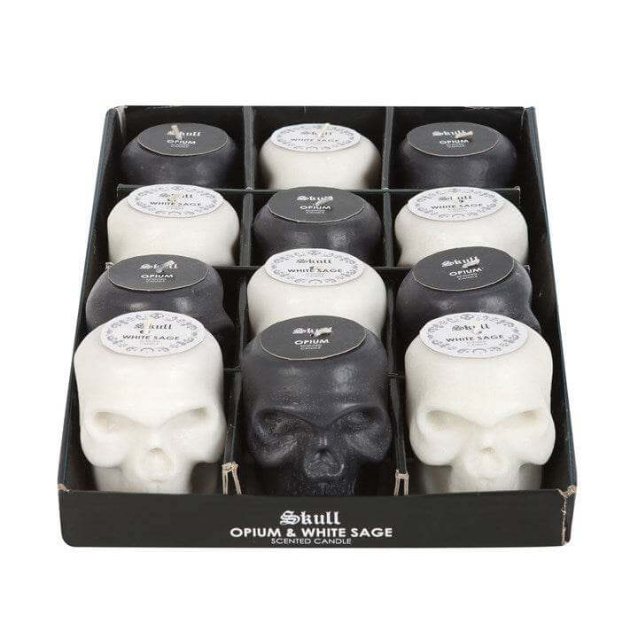 Set of 12 Opium & White Sage Skull Candles with Retail Display-Sociodigi