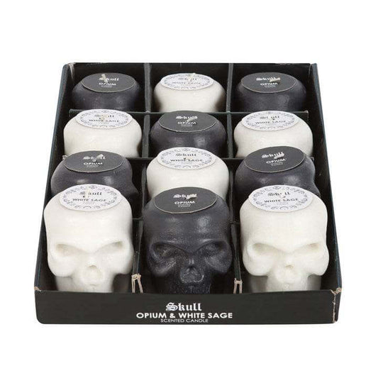 Set of 12 Opium & White Sage Skull Candles with Retail Display-Sociodigi