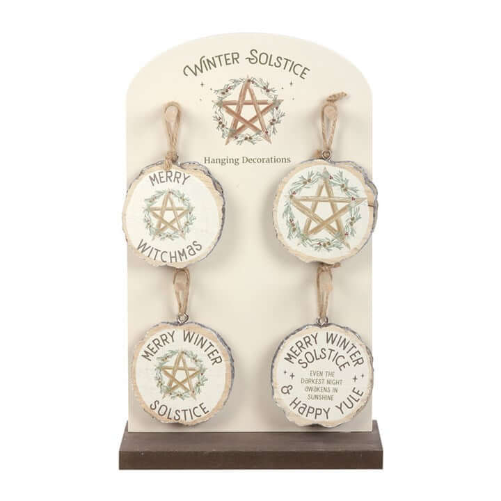 Set of 16 Winter Solstice Hanging Decorations – Pagan & Festive Wood Slice Signs-Sociodigi