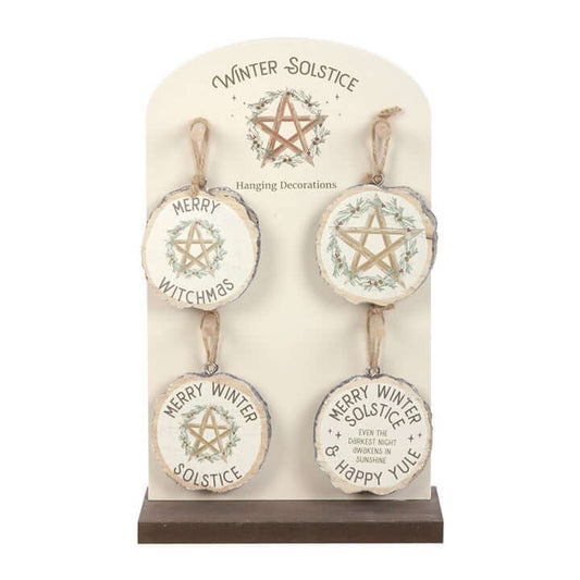 Set of 16 Winter Solstice Hanging Decorations – Pagan & Festive Wood Slice Signs-Sociodigi