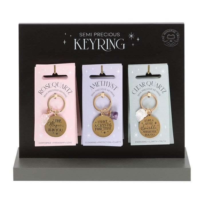 Set of 18 Gold Crystal Keyrings on Wooden Display Stand-Sociodigi