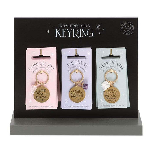 Set of 18 Gold Crystal Keyrings on Wooden Display Stand-Sociodigi
