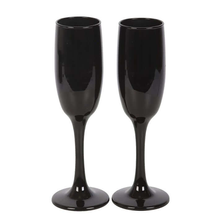 Set of 2 Dead Thirsty Black Champagne Flutes – Gothic Celebration Glassware (300ml)-Sociodigi