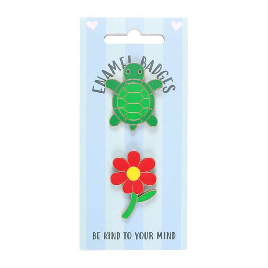 Set of 2 Turtle and Flower Pin Badges